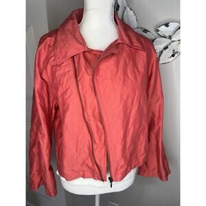 CAbi Jacket Womens Size Lg Coral Zipper Pockets Roll Tab Sleeves #913 Moto